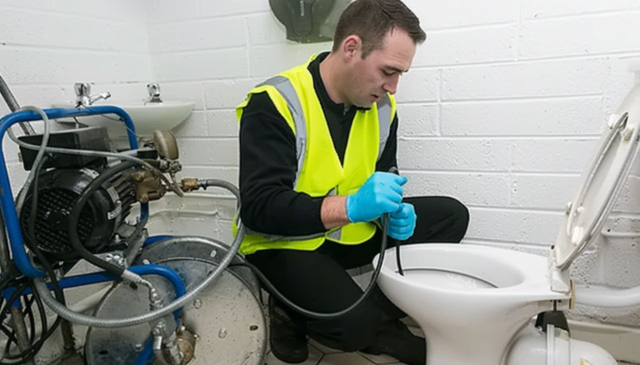 Пробиване на запушена тоалетна с помощта на проблемни шевици